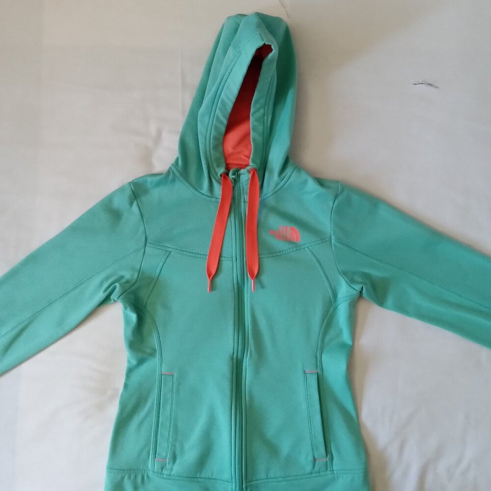 Women's the north face, zippered, long sleeve hoodie, small, pistachio green.